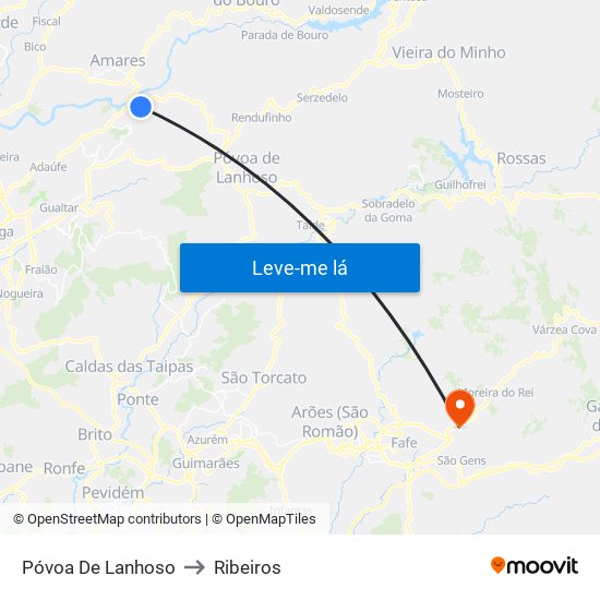 Póvoa De Lanhoso to Ribeiros map