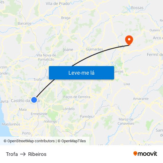 Trofa to Ribeiros map