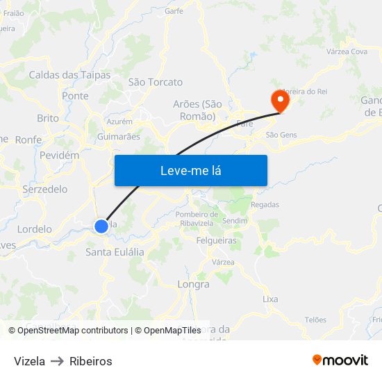 Vizela to Ribeiros map