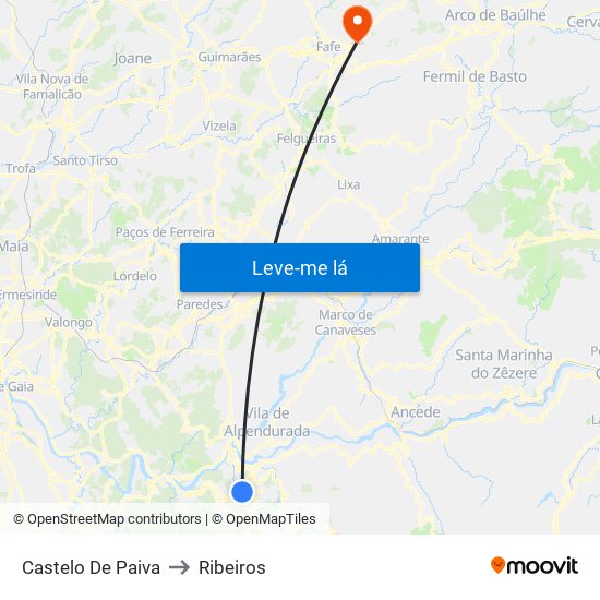 Castelo De Paiva to Ribeiros map