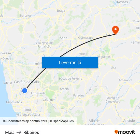 Maia to Ribeiros map