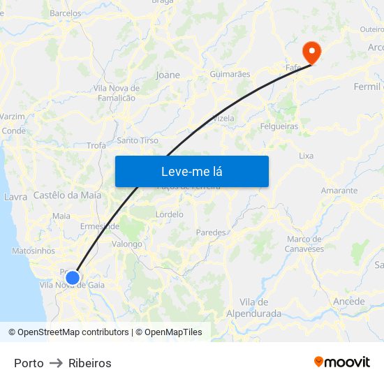 Porto to Ribeiros map