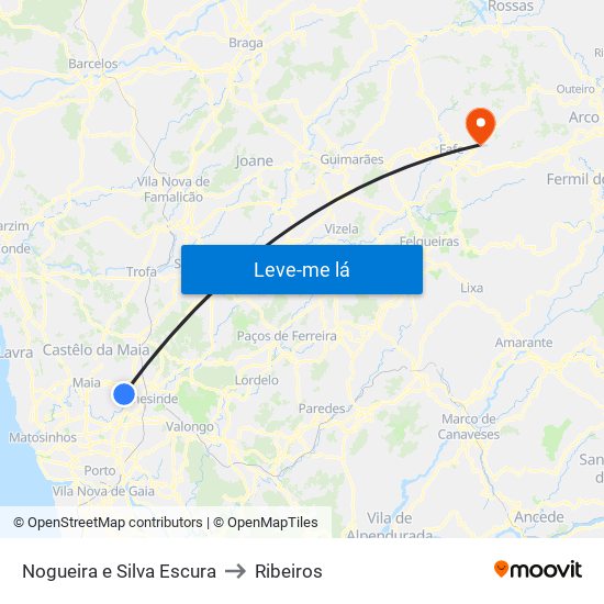 Nogueira e Silva Escura to Ribeiros map