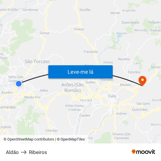 Aldão to Ribeiros map