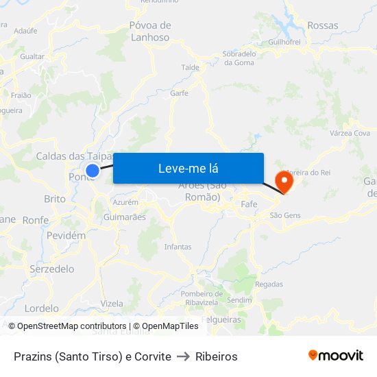 Prazins (Santo Tirso) e Corvite to Ribeiros map