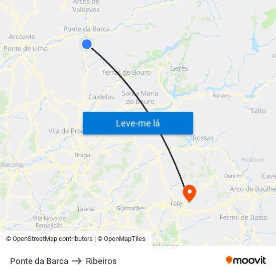 Ponte da Barca to Ribeiros map