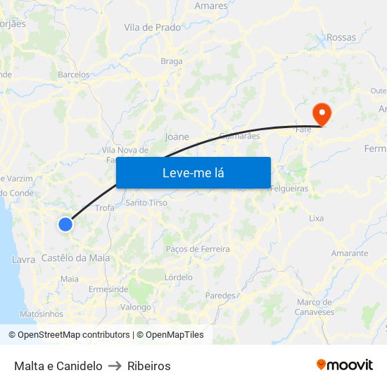 Malta e Canidelo to Ribeiros map