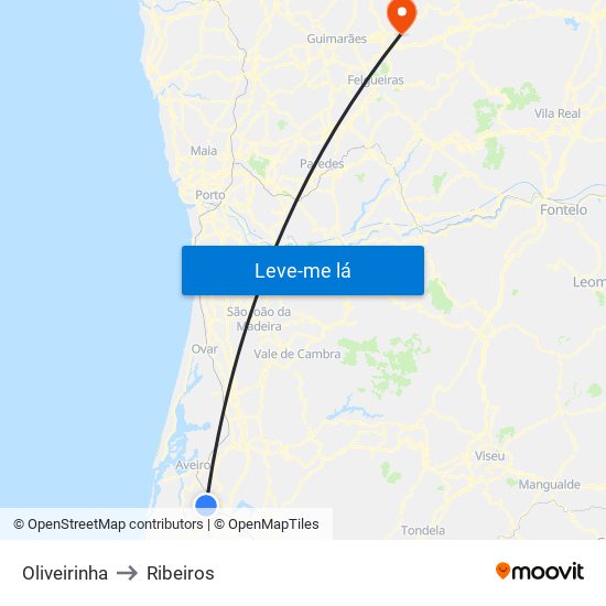 Oliveirinha to Ribeiros map