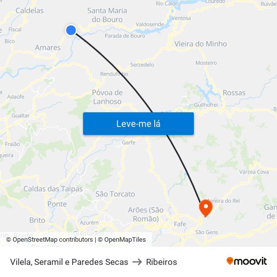 Vilela, Seramil e Paredes Secas to Ribeiros map