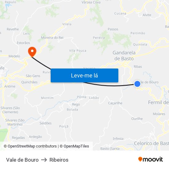 Vale de Bouro to Ribeiros map