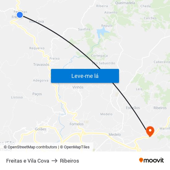 Freitas e Vila Cova to Ribeiros map