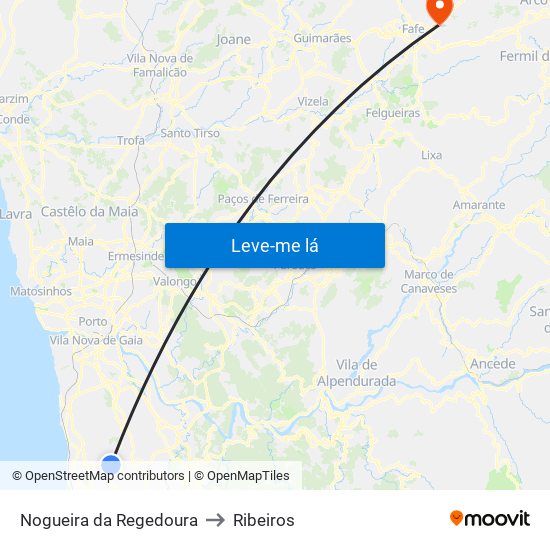 Nogueira da Regedoura to Ribeiros map