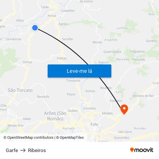 Garfe to Ribeiros map