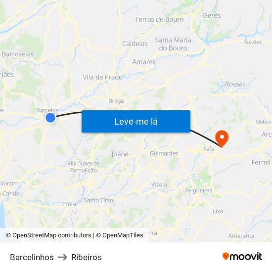 Barcelinhos to Ribeiros map
