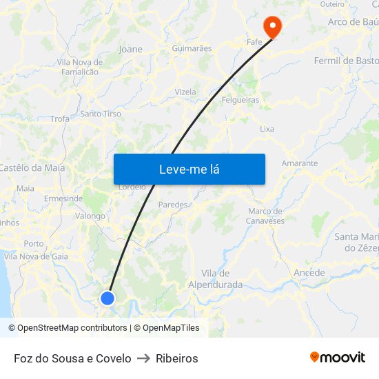 Foz do Sousa e Covelo to Ribeiros map