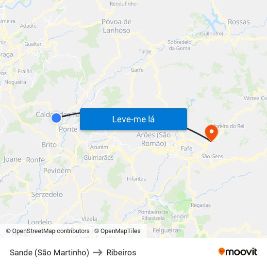 Sande (São Martinho) to Ribeiros map