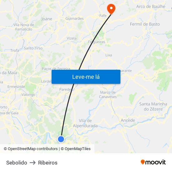 Sebolido to Ribeiros map