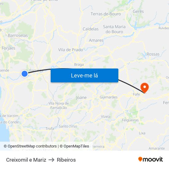 Creixomil e Mariz to Ribeiros map