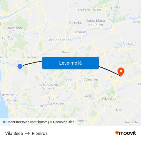 Vila Seca to Ribeiros map
