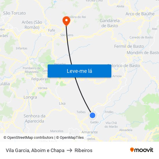 Vila Garcia, Aboim e Chapa to Ribeiros map