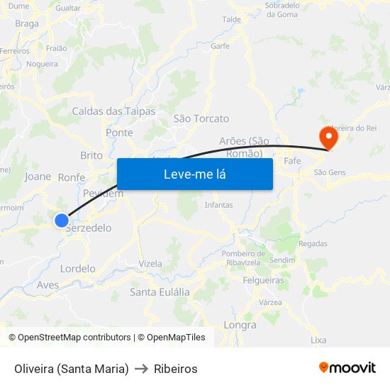 Oliveira (Santa Maria) to Ribeiros map
