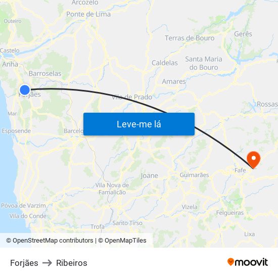 Forjães to Ribeiros map