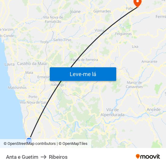 Anta e Guetim to Ribeiros map