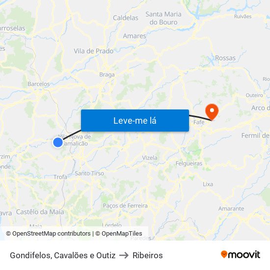 Gondifelos, Cavalões e Outiz to Ribeiros map