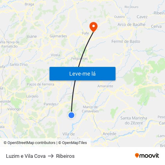 Luzim e Vila Cova to Ribeiros map