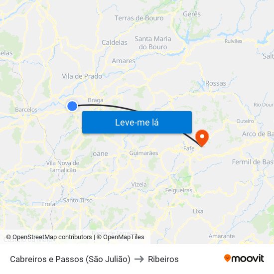 Cabreiros e Passos (São Julião) to Ribeiros map