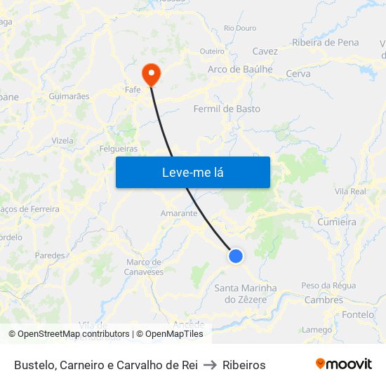 Bustelo, Carneiro e Carvalho de Rei to Ribeiros map