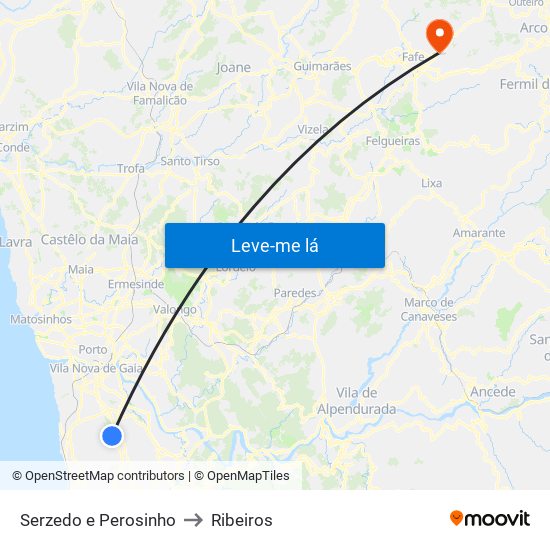 Serzedo e Perosinho to Ribeiros map