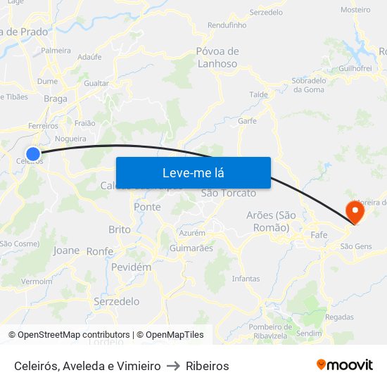 Celeirós, Aveleda e Vimieiro to Ribeiros map