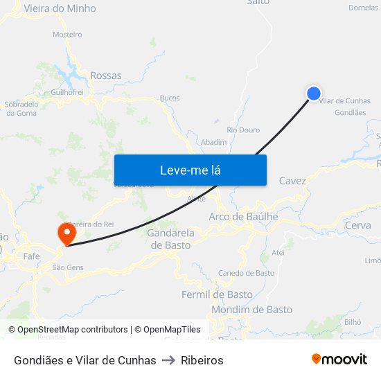 Gondiães e Vilar de Cunhas to Ribeiros map