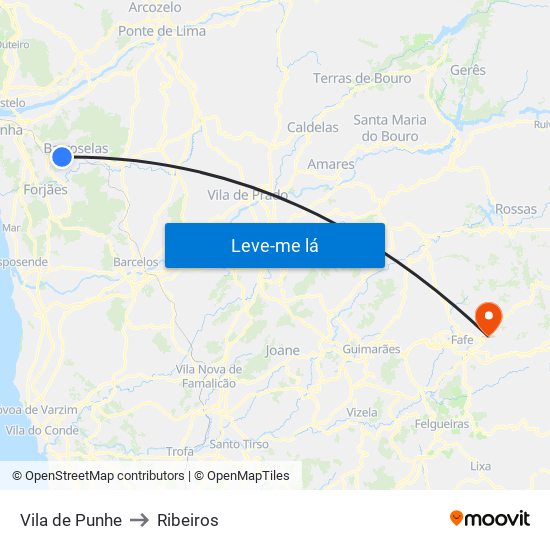 Vila de Punhe to Ribeiros map