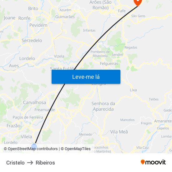 Cristelo to Ribeiros map