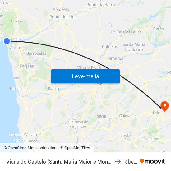 Viana do Castelo (Santa Maria Maior e Monserrate) e Meadela to Ribeiros map