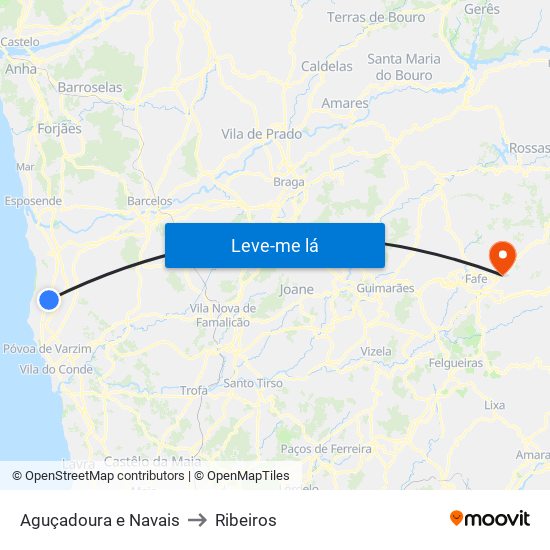 Aguçadoura e Navais to Ribeiros map