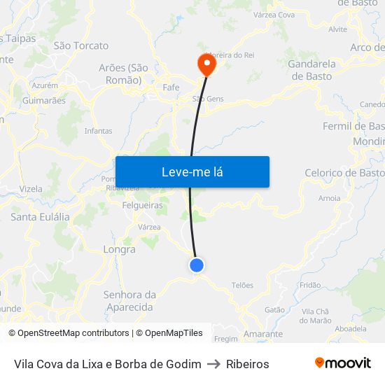 Vila Cova da Lixa e Borba de Godim to Ribeiros map