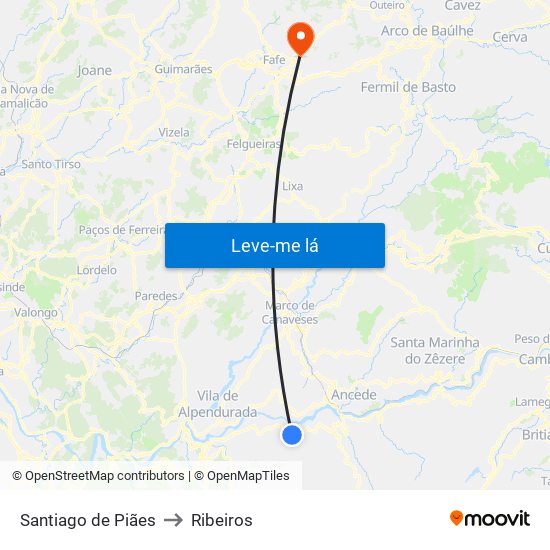 Santiago de Piães to Ribeiros map