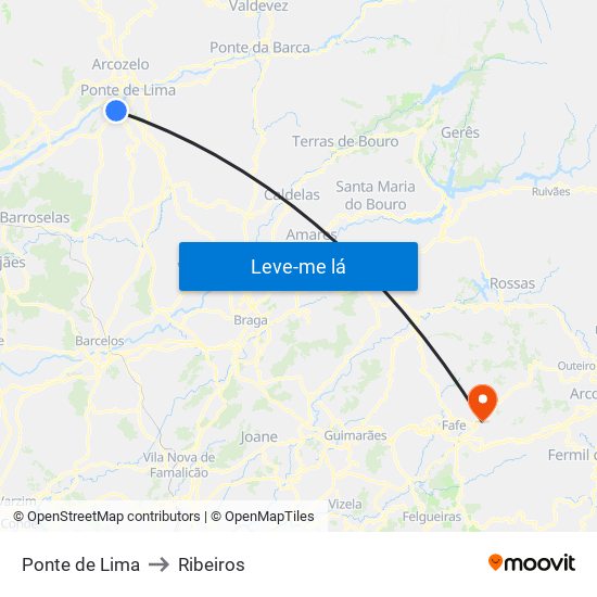 Ponte de Lima to Ribeiros map