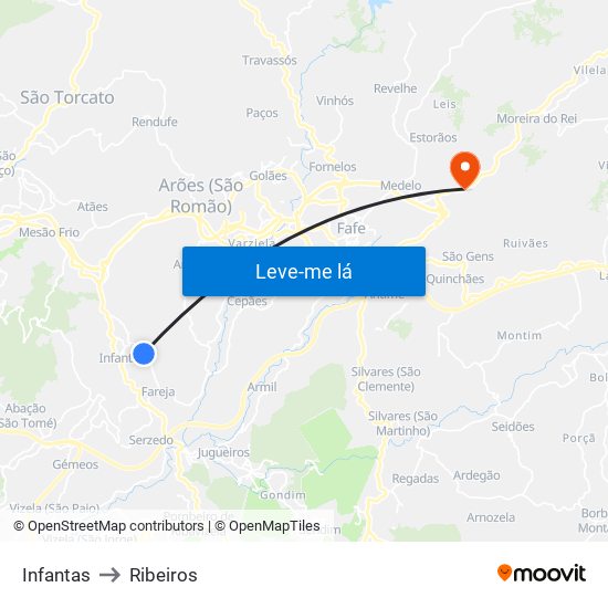 Infantas to Ribeiros map