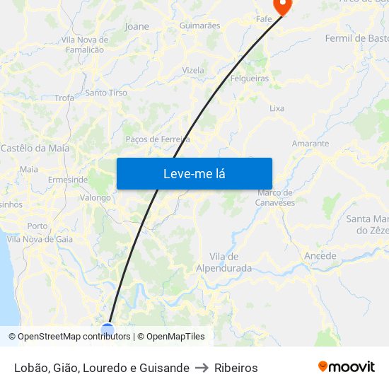 Lobão, Gião, Louredo e Guisande to Ribeiros map