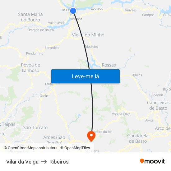 Vilar da Veiga to Ribeiros map