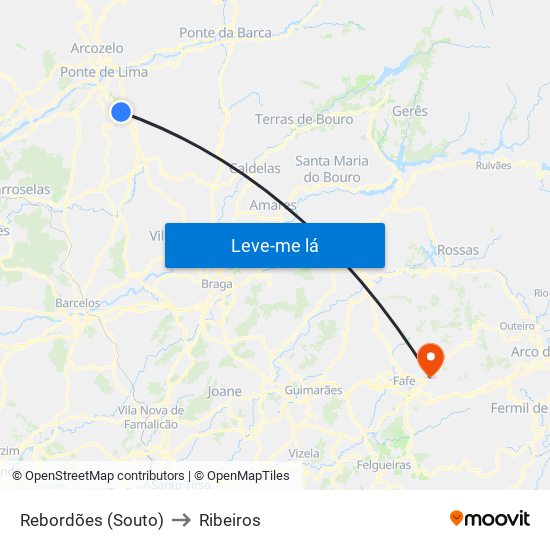 Rebordões (Souto) to Ribeiros map