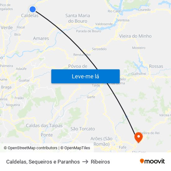 Caldelas, Sequeiros e Paranhos to Ribeiros map