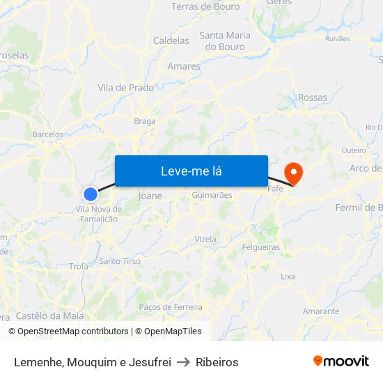 Lemenhe, Mouquim e Jesufrei to Ribeiros map