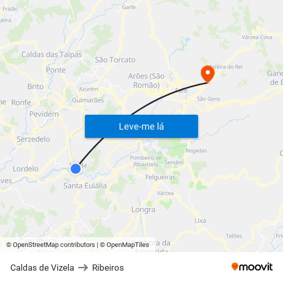 Caldas de Vizela to Ribeiros map
