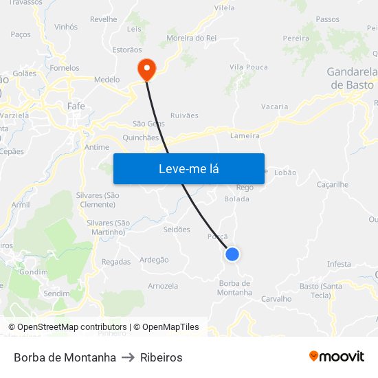 Borba de Montanha to Ribeiros map