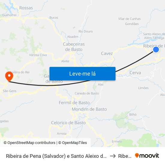 Ribeira de Pena (Salvador) e Santo Aleixo de Além-Tâmega to Ribeiros map